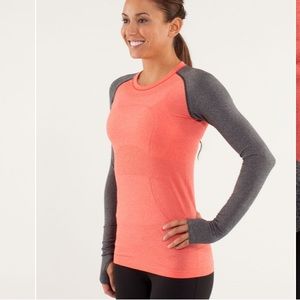Lululemon Run Swiftly Tech EUC Long Sleeve. Sz. Small Coral/Orange & Charcoal